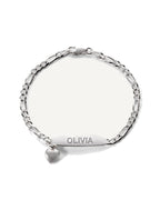 Custom Engraved Sterling Silver Women's Heart Charm ID Bracelet