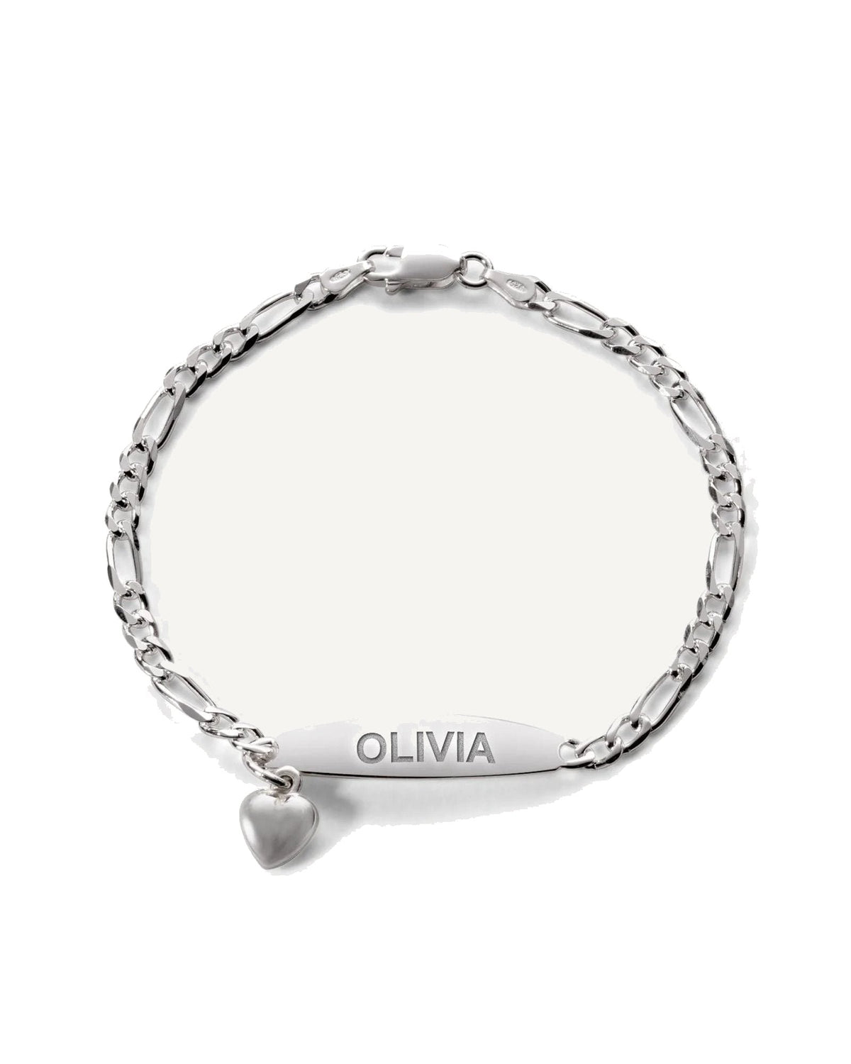 Custom Engraved Sterling Silver Women's Heart Charm ID Bracelet