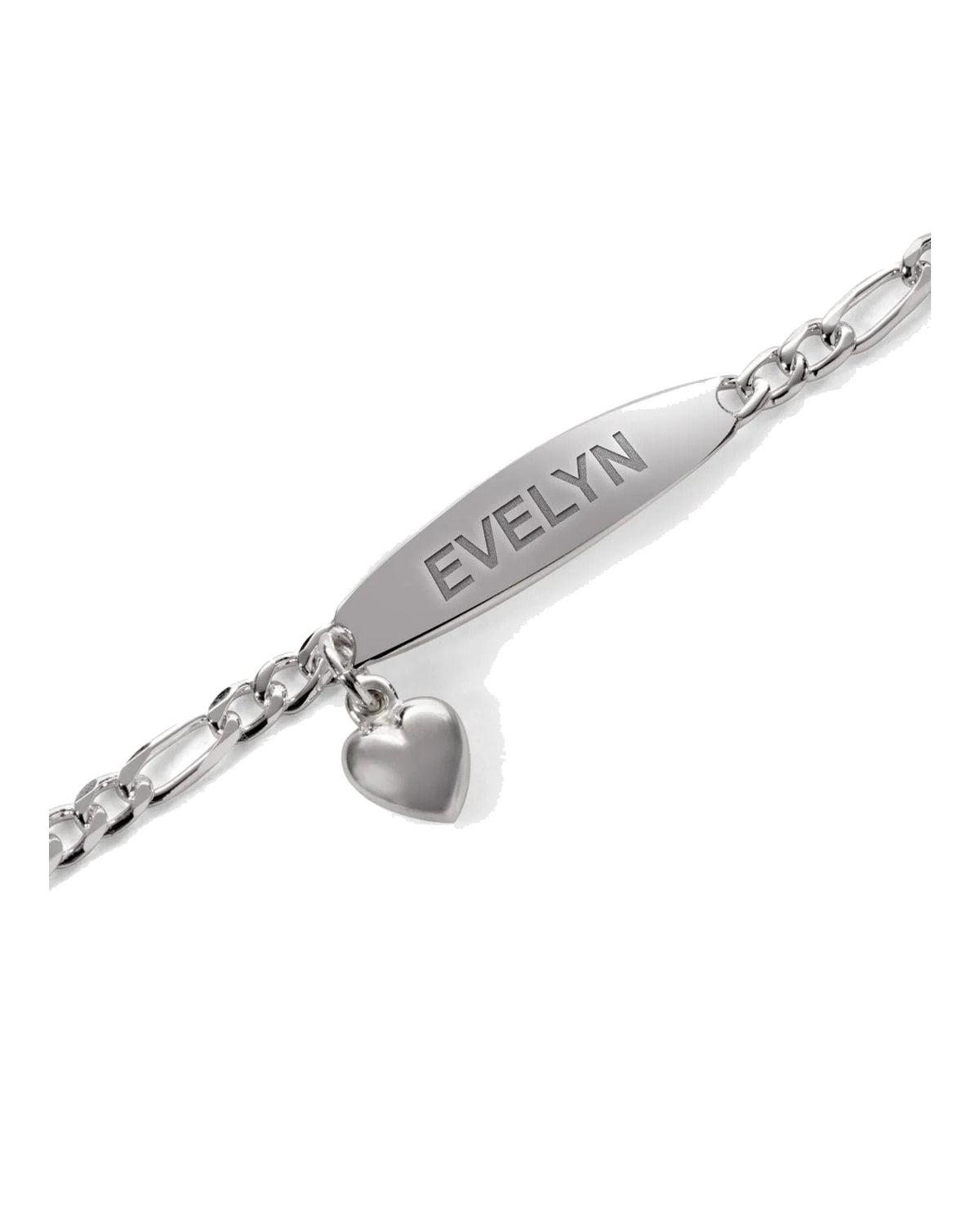 Custom Engraved Sterling Silver Women's Heart Charm ID Bracelet