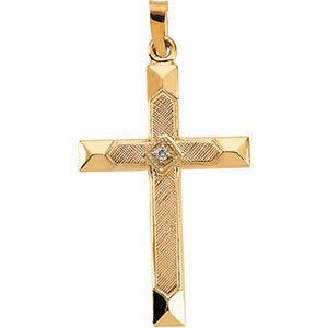Textured-Panel Cross Pendant With Diamond