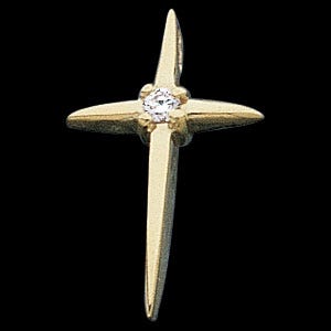 Slender-Arm Cross Pendant With Ruby