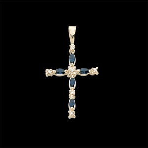 Cross Pendant With Sapphire And Diamonds