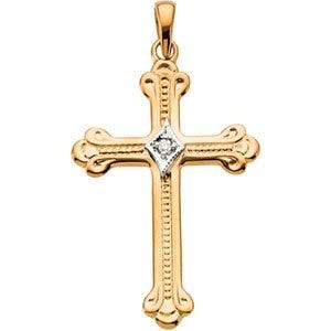 Scroll-Tip Cross Pendant With Diamond