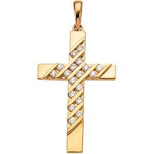 Diamond Diagonal-Striped Cross Pendant