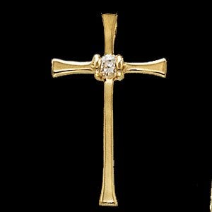 Tapered-Bar Cross Pendant With Ruby