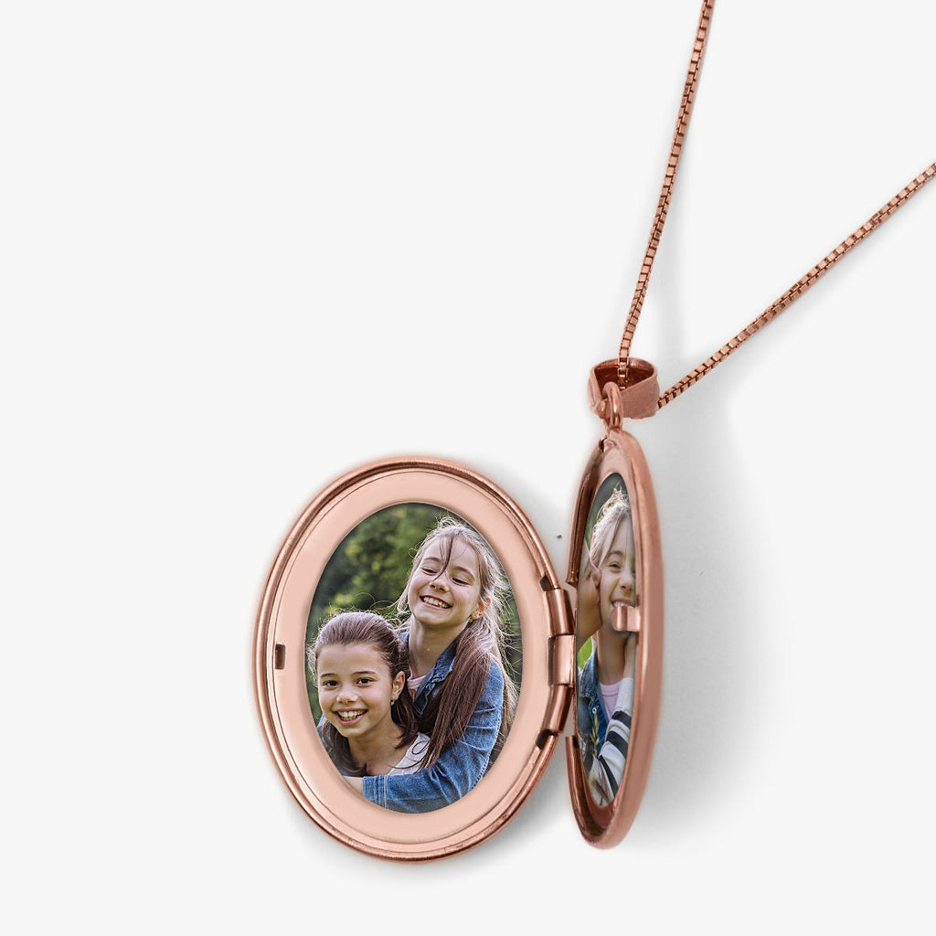 14K Rose Gold Floral Oval Photo Locket