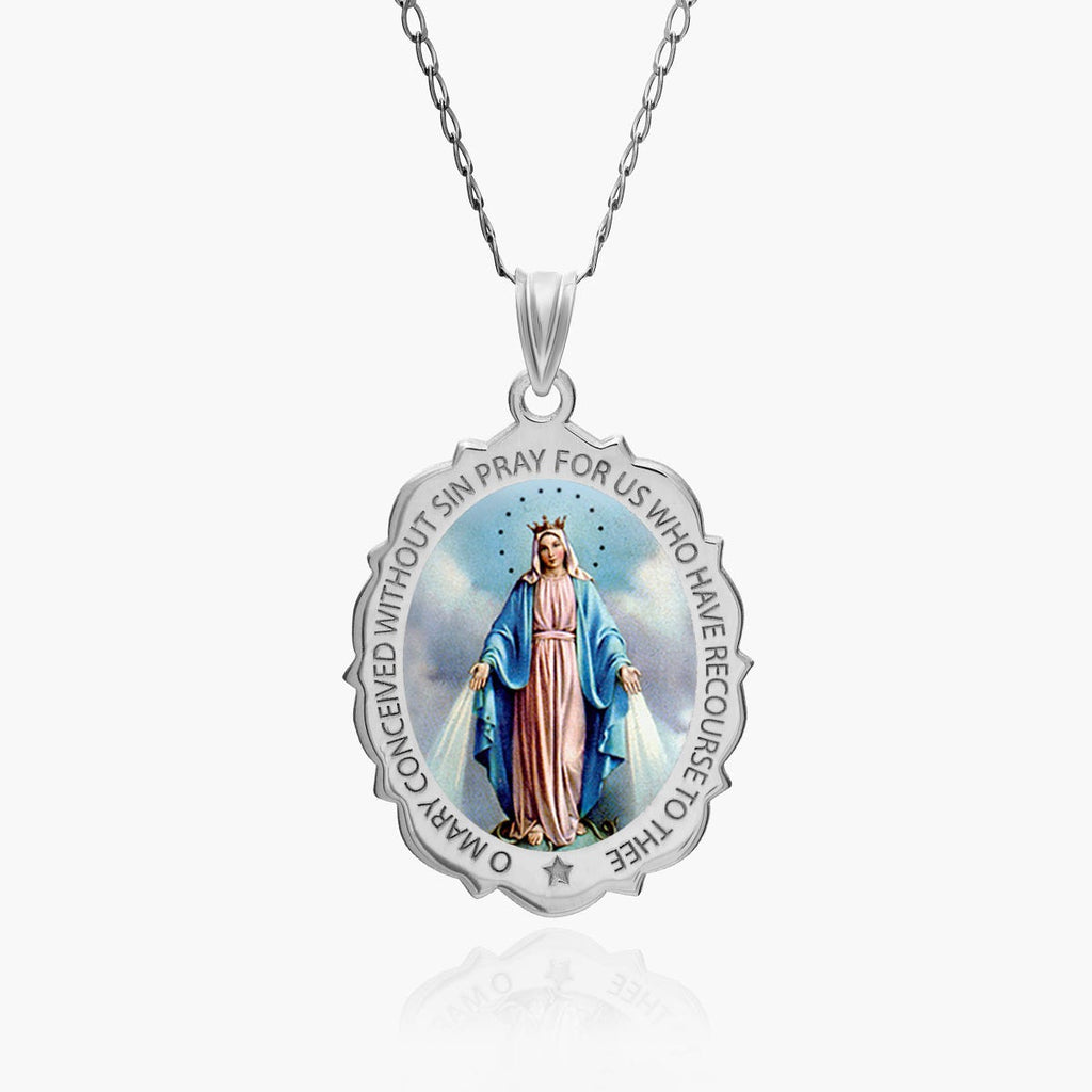 Miraculous Medal Scalloped Oval Color