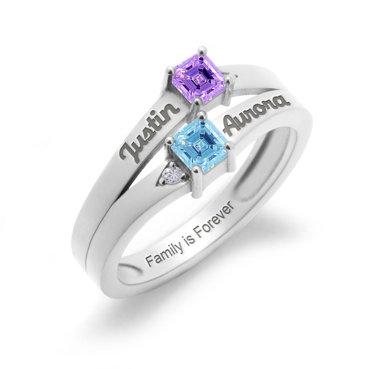 Two Stone Square Birthstone Ring