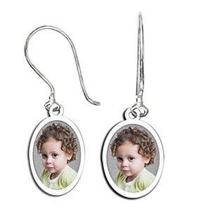 Oval Shaped Photo Pendant Kidney Wire Earrings
