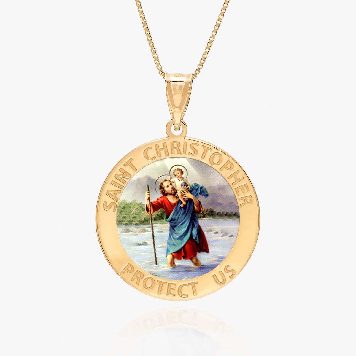Saint Christopher Round Religious Medal - "Color"