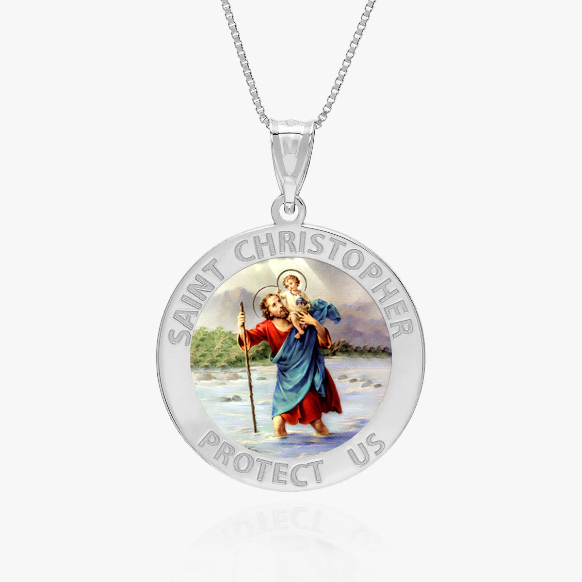Saint Christopher Round Religious Medal - "Color"