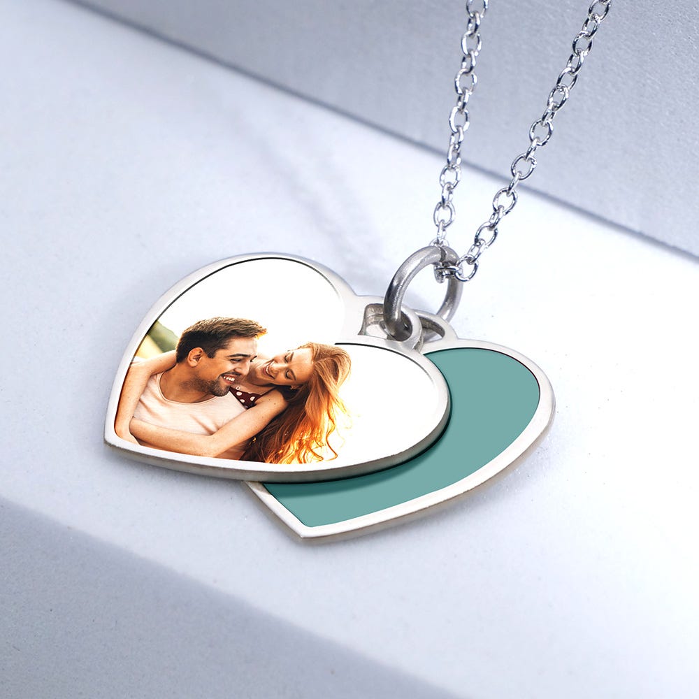 Tiffany Style Heart Swivel Photo Necklace