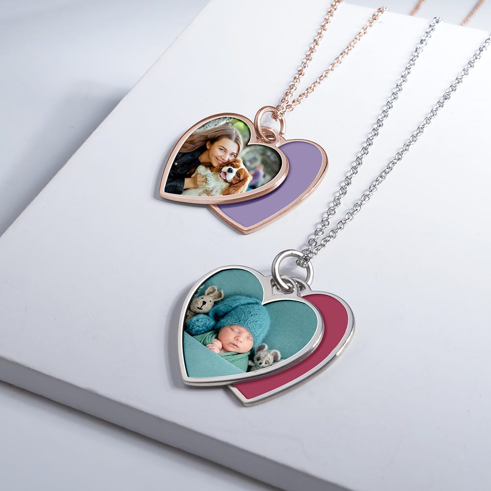 Tiffany Style Heart Swivel Photo Necklace