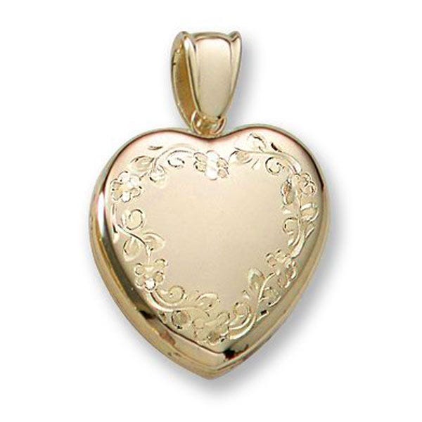 18K Premium Weight Yellow Gold Hand Engraved Heart Picture Locket
