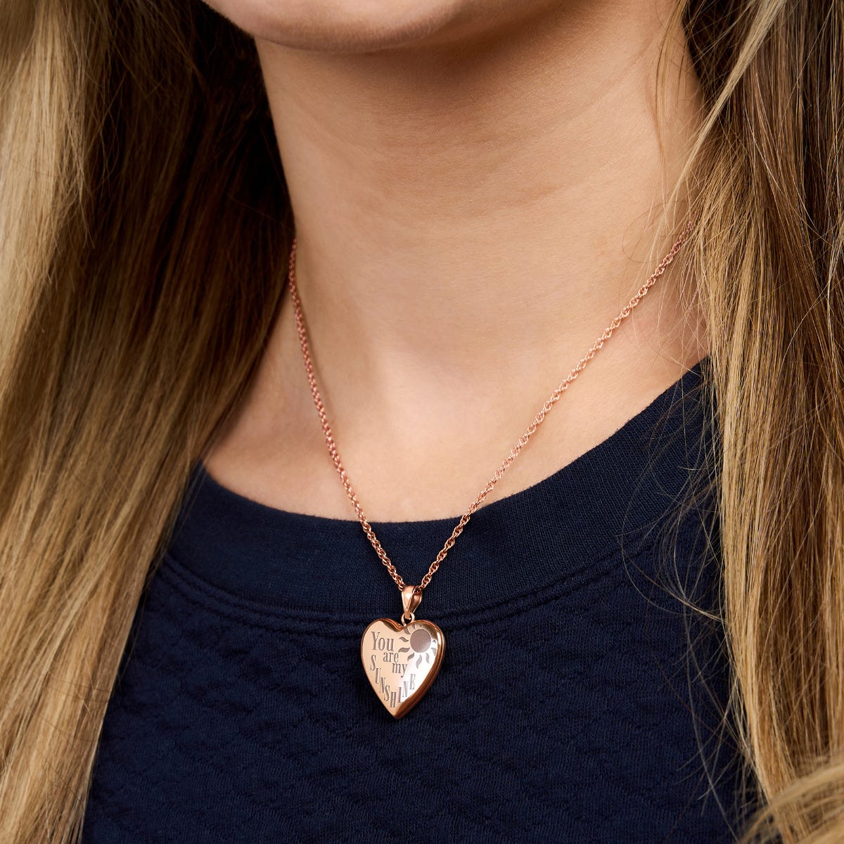 Rose Gold Plated You Are My Sunshine Heart Photo Locket